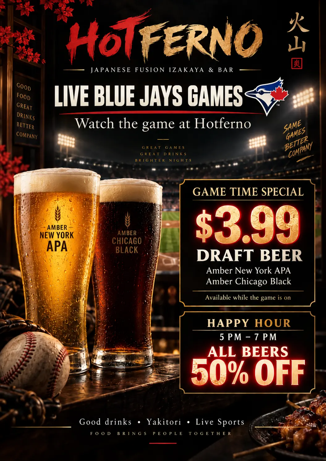 Hotferno Live Blue Jays Games with 3.99 dollar draft beer and Happy Hour